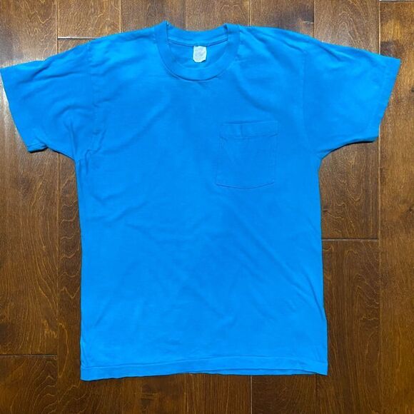Fruit Of The Loom Vintage Single Stitch Teal Blue Pocket Tee Men's Size Large - Picture 3 of 8